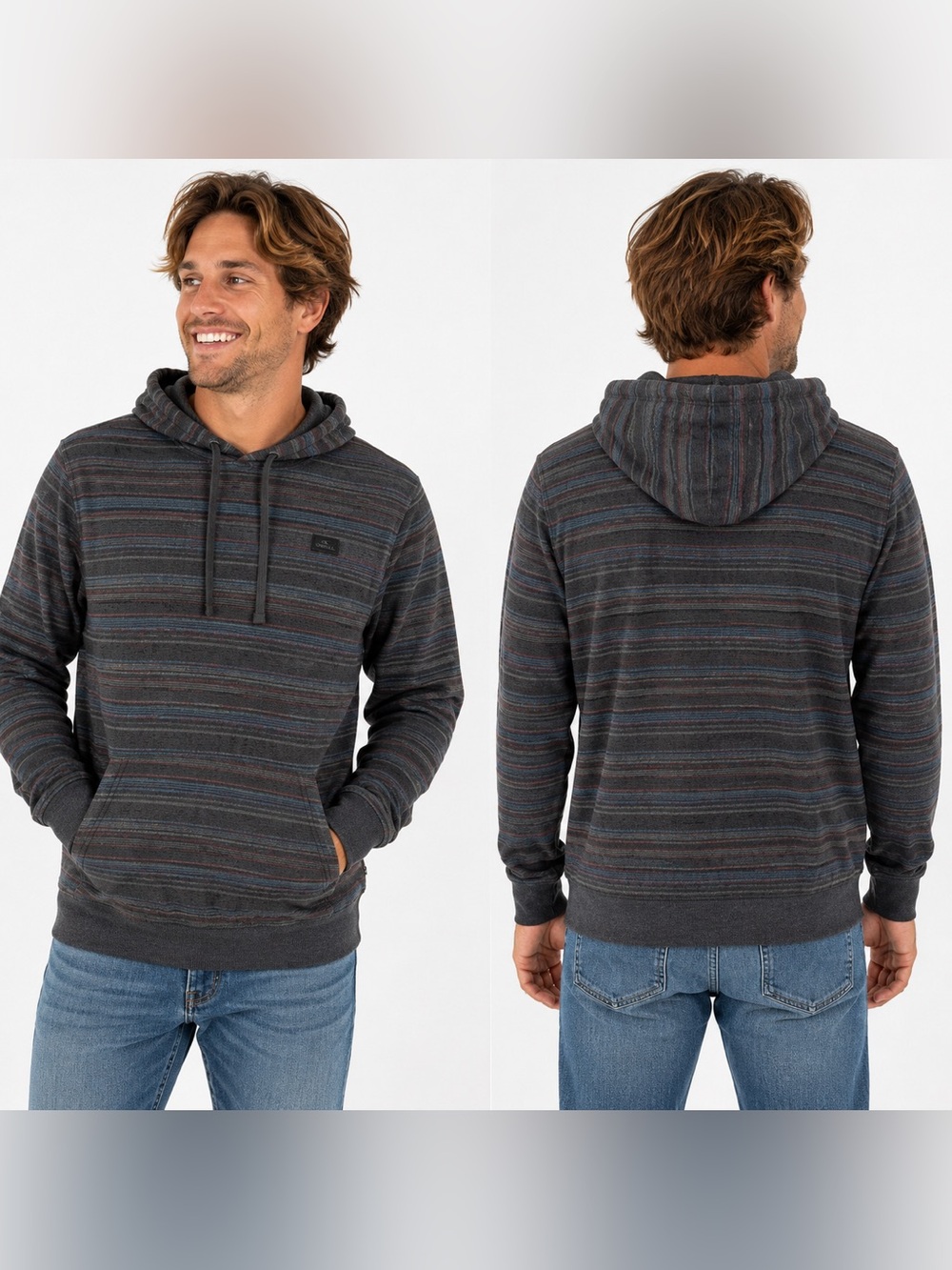 O’Neill Hoodie Mens XXL Gray Striped Pullover Pocket Standard Fit Surf Skate